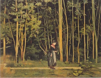 Spaziergängerin am Waldrand
